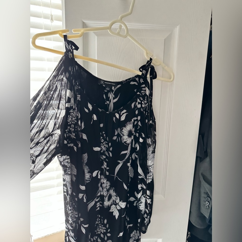 Black and white floral print sheer blouse